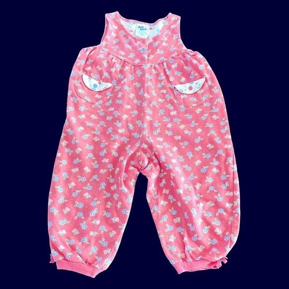 Vintage 90s Baby Girls Osh Kosh B’Gosh 24 months Pink Floral Overalls One Piece - Picture 1 of 7